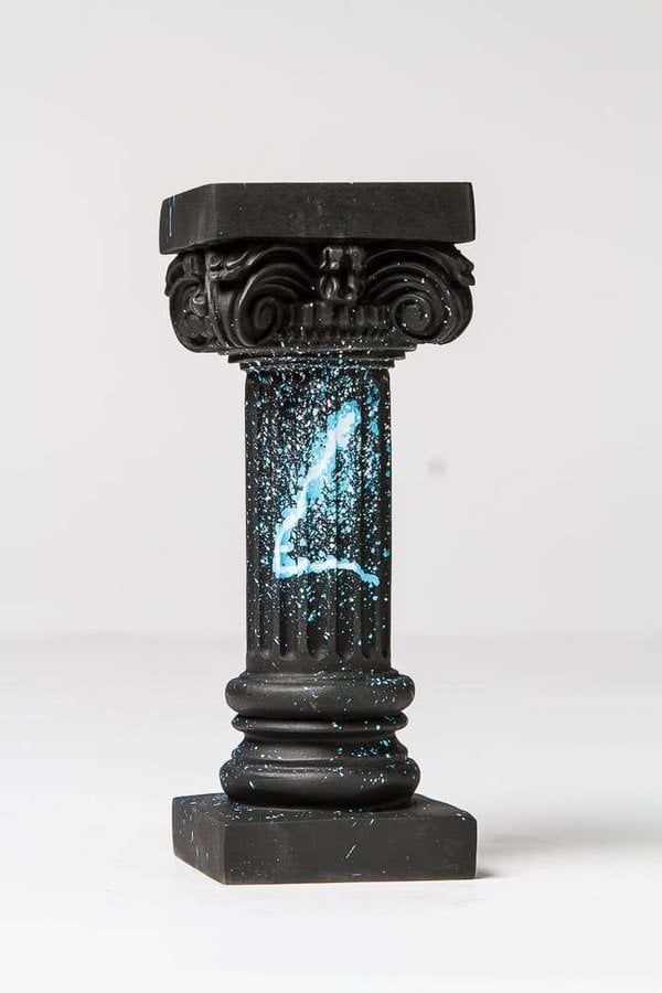 Black Mini Pillar Neon Blue Heart